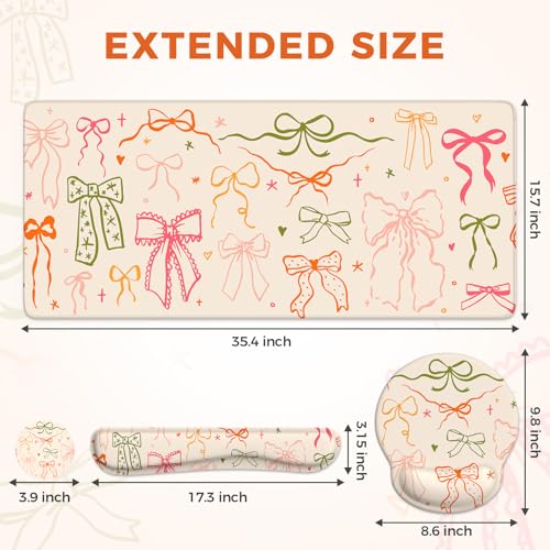iCasso Desk Pad Mat, Large Mouse Pad and Keyboard Wrist Rest Set - color: Colorful Ribbon