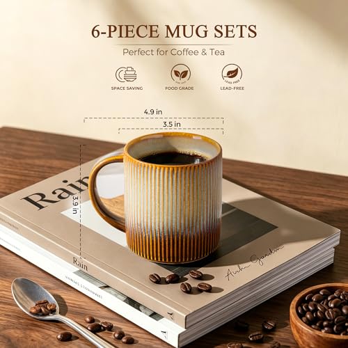 theterra Ceramic Coffee Mugs Set of 6, 14.2 oz Coffee Cups with Handle - color: Dusk Blue, size: 14 OZ (Set of 6)