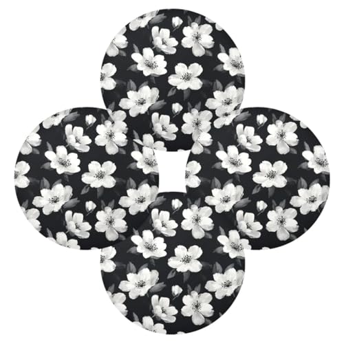 Black White Flowers Round Placemats Washable ‌Heat Resistant‌ ‌Non-Slip Place Mats Table Place Mat for Kitchen Dining - color: Black White Flowers, size: 15.4x15.4inx1