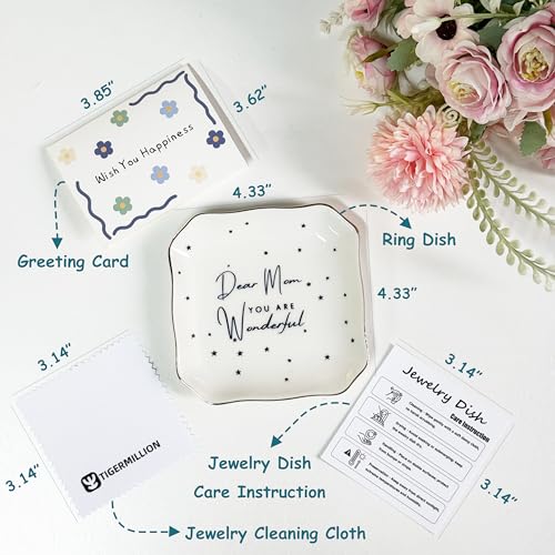 Mothers Day Gifts For Mom Women, Ceramic Ring Dish Holder Jewelry Plate Tray - Dear Mom You Are Wonderful - Birthday, Mother's Day, Christmas for Mom Grandma, Trinket Dish Tray for Vanity Dresser - style: Mom