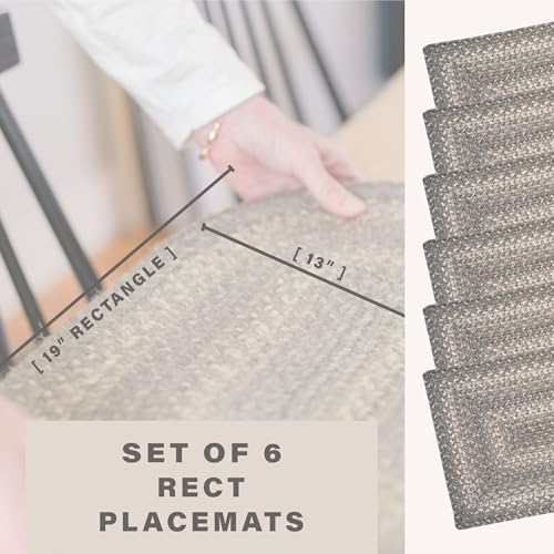 Homespice Grey Cloud Jute Braided Placemats, Rect 13x19 Set of 6 - color: Grey Cloud