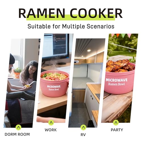 Layron Large Ramen Bowl Set, Ramen Noodle Bowls Microwavable 45 oz, Ramen Cooker, Microwave Pasta Cooker, Ramen Bowl Microwave Gift for College Male Female Dorm Room (pink) - color: Pink