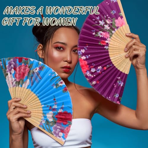 Zonon 4 Pack Hand Held Folding Fans for Women Silk,Vintage Floral - style: Vintage Floral