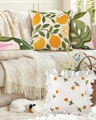 Embroidered Throw Pillow Cover, 18x18 Inch, Ruffle Daisy - color: Ruffle-daisy, size: 18" x 18" (Pack of 1)