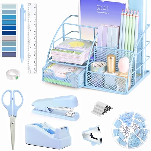 Scindaly Office Desk Accessories 11-Piece & Desk Organizers and Accessories - color: Blue
