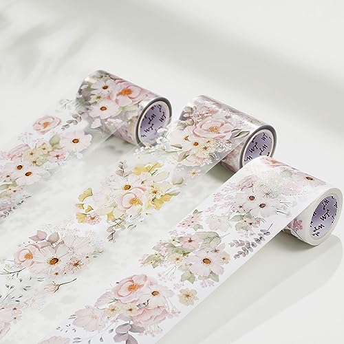 WT Blush Wide PET Tape, Single Roll, Original Designs, Watercolor Pink Floral Decorative Tape, Transparent Adhesive for Journaling, Scrapbooking, Bujo Planner DIY Craft Supplies - color: WT Blush Wide PET Tape