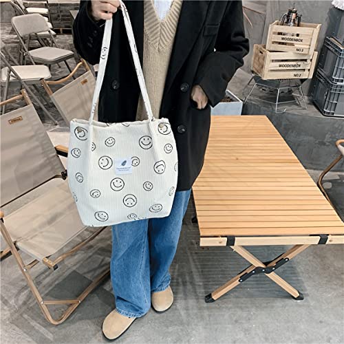 JARKJARD Corduroy Aesthetic Cute Tote Shoulder Bag for Teen Girls School - color: Beige