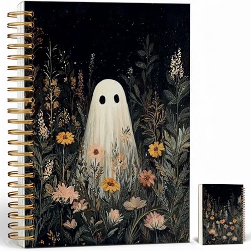 Notebook Journal for Women - A5 Spiral Notebook with Ghost in forest Design, Vintage Dark Romantic Ghost Wildflowers, Gothic Office & School Supplies, Unique Gifts for Women Birthday, Christmas (White-Ghost) - color: White-Ghost