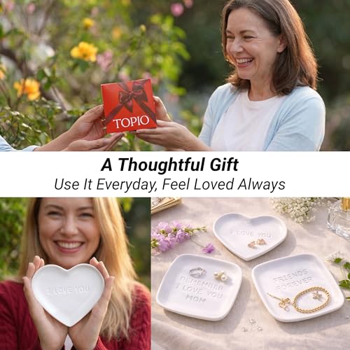 TOPIO Ceramic Jewelry Dish Tray – Handmade Premium Trinket Dish for Rings, Earrings & Necklaces – Decorative Jewelry Holder for Vanity, Nightstand, Gift for Mom, Friends, Her - color: Friend