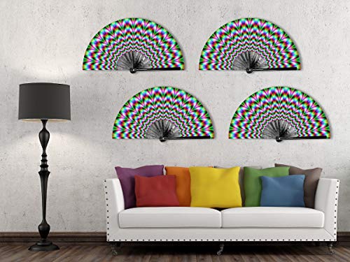 OMyTea Large Rave Clack Folding Hand Fan for Men/Women - Chinese Japanese Bamboo Handheld Fan - for EDM, Music Festival, Club, Event, Party, Dance, Performance, Decoration, Gift (Trippy Waves) - color: Trippy Waves