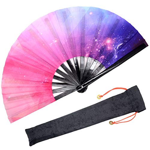 OMyTea Large Rave Folding Hand Fan for Men/Women - 13'' Foldable Clack Festival Fan (Galaxy Dream) - color: Galaxy Dream