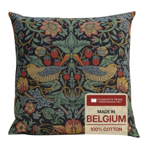 William Morris Strawberry Thief B Blue Tapestry Throw Pillow Cover 18 x 18 - color: Blue Strawberry