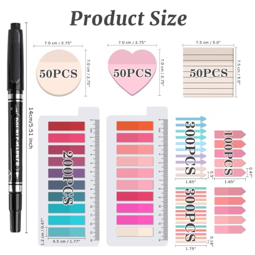 1450 Sheets Transparent Sticky Notes, 3 x 3 inch Aesthetic Clear Lined Sticky Notes with Pen, Gradient Color Waterproof Self-Adhesive Annotation Tabs for Bible Journaling (Pink) - color: Pink