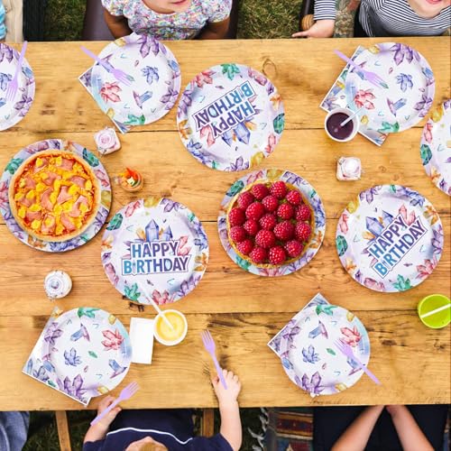 96Pcs Geology Crystal Theme Party Decorations, Serves 24 - style: Amethyst Birthday