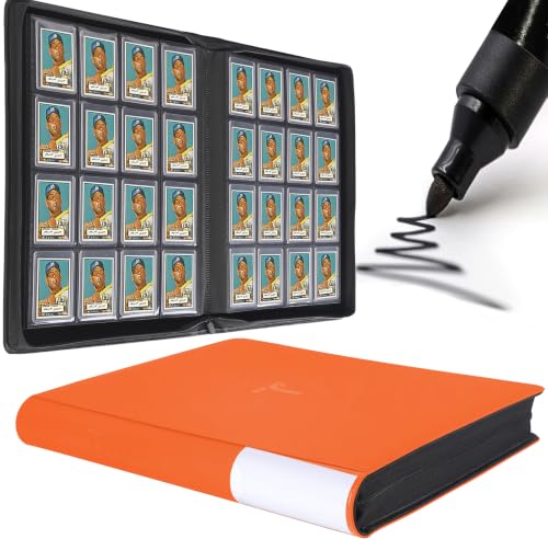 Top Loader Binder 16 Pocket, Holds 640+ Cards in 3" x 4" Toploaders, Ringless 20 Double-Sided Sleeves, Side-Loading, Spine Label with Maker Pen Toploader Binder for TCG, MTG, Sports Cards - color: Orange, size: 16-Pocket, Holds 640 Cards