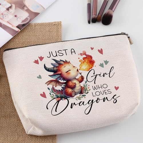 Dragon Gifts For Women Makeup Bag Just a Women Who Loves Dragons Travel Zipper Pouch Dragon Themed Christmas Graduation Birthday Gifts for Daughter Sister Friend Animal Lovers - color: Just a Women Who Loves Dragons