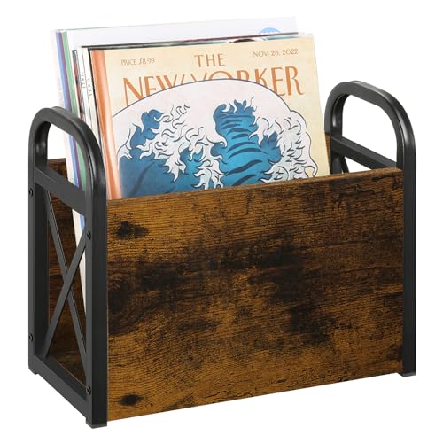 YINMIT Magazine Holder, Magazine Rack Floor, Magazine Storage Basket, Folder Organizer Bin for Books, Newspapers, Tablets - color: Rustic Brown, size: Small