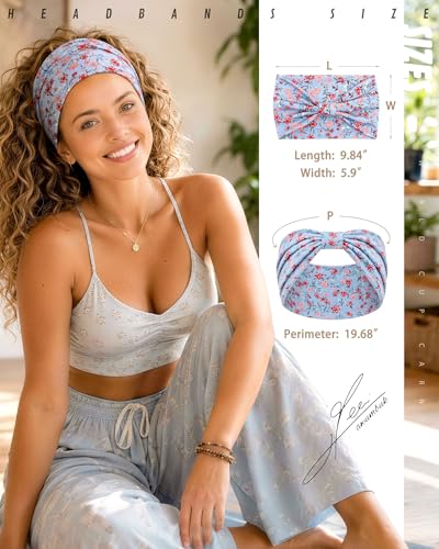 Awumbuk Wide Headbands for Women Knotted Non Slip, Soft Moisture Wicking Head Bands for Workout Sports Yoga 8 Pack - color: Floral Purple