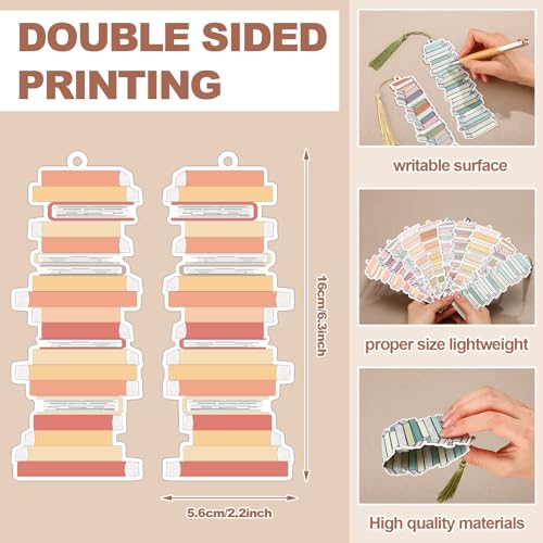 Fuyoooo 50 Pcs Reading Tracker Bookmarks with Tassel, Bookshelf Design