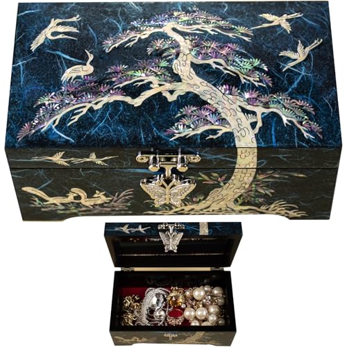 Mother of Pearl Wood Jewelry Box Pine Tree Watch Storage Blue - style: Pine Tree Blue