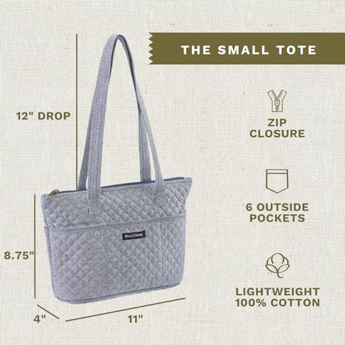 Bella Taylor Small Tote, Quilted Shoulder Bag for Women - color: Blue Chambray