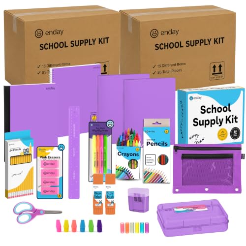 Enday Back to School Supplies for Kids, School Supply Box Grades K-5 (Purple, 24 Kits) - color: Purple, size: 24 Kits
