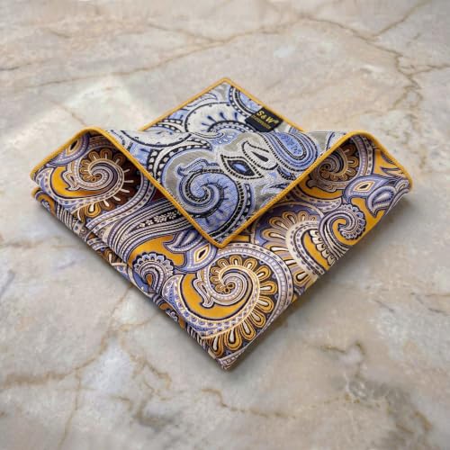 S&W SHLAX&WING Mens Pocket Square Paisley Multicolor Large for Business Wedding - color: Kkh6