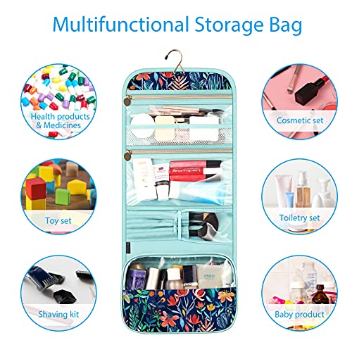 FINTIE Portable Toiletry Cosmetic Travel Bag Hanging Makeup Organizer - color: Jungle Night