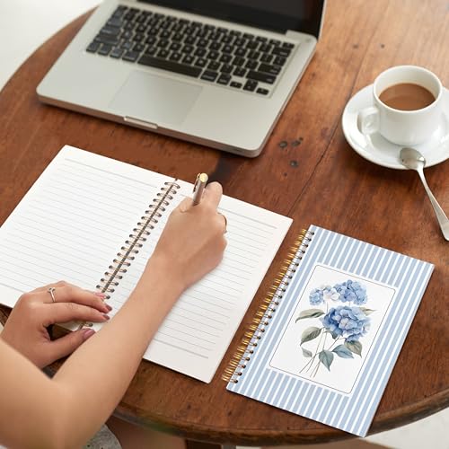 VIIJJUE Blue Hydrangea Stripe Notebook Journal, Hydrangea Gifts, Blue Notebook Office Supplies, Hardcover Spiral Journal 5.5x8.3 Inch - color: B- Blue Hydrangea