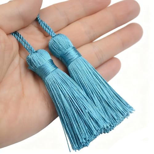 20Pcs 4.3 Inch Silky Mini Craft Tassels for Earrings, Souvenir(P- Blue) - color: Peacock Blue