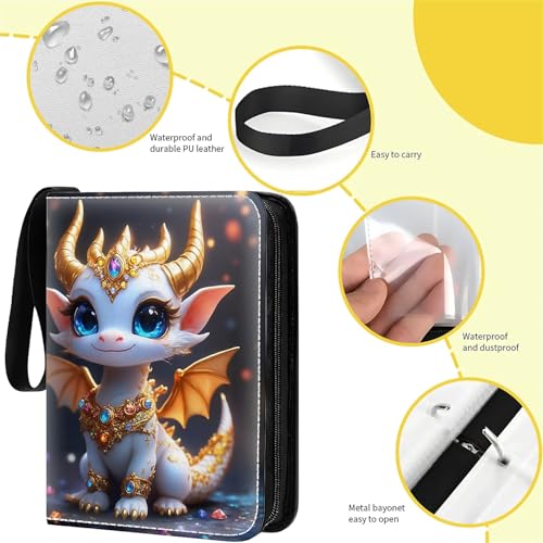 Card Binder 400 Pockets, 50 Sleeves Large Binder Trading Cards Holder 4 Pocket, Storage Organizer, Album Folder Case Protector Collector Gift Dreamy Cute Cartoon Dragon - color: Dreamy Cute Cartoon Dragon, size: 4 Pocket