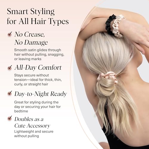 Kitsch Satin Scrunchies for Women | For All Hair Types - Assorted, 5pcs - color: Blush & Black