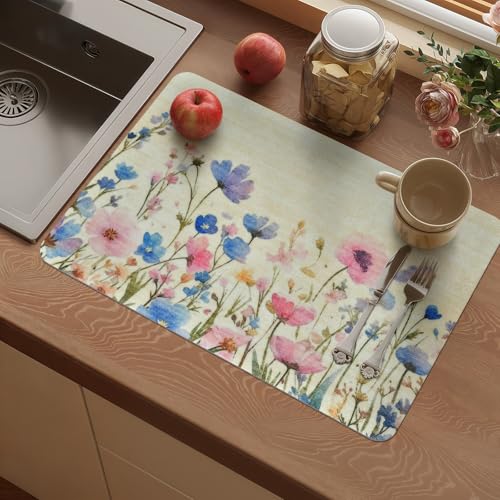 Vinyl Placemats Set of 6-12x17 Inch - Heat Resistant Washable Place Mats Waterproof Non-Slip Wipeable Table Mats for Dining Table Decor, Indoor/Outdoor Plastic Mat - color: Floral-4
