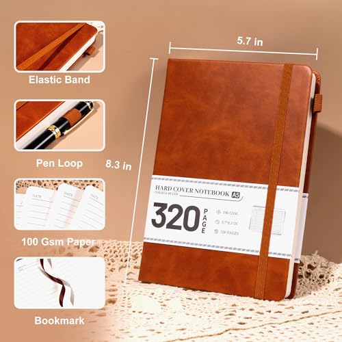 CAGIE Journal Notebook for Women Men Leather Journaling Diary Daily, Brown - color: Brown, style: Lined A5