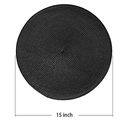 AHHFSMEI Round Placemats Set of 4 Heat Resistant Washable Non-Slip Woven Braided Table Mats for Dining Table Kitchen & Home Decor (Black,4) - color: Black, size: Set of 4