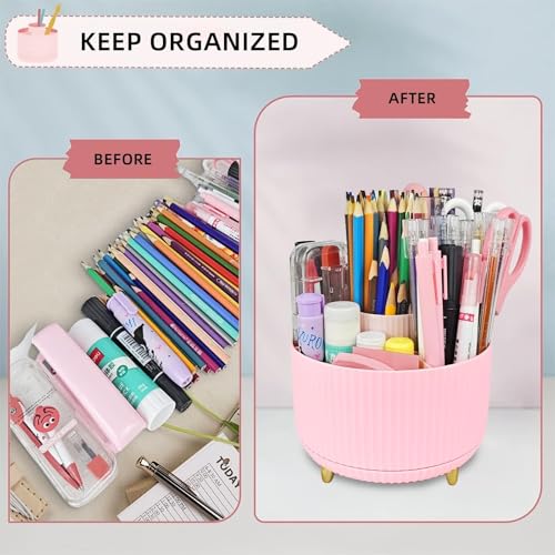 Pink Office Desk Accessories, 15pcs Office Supplies 360°Pen Holder , Stapler, Staple Remover, Tape Dispenser,Tape Refills, Binder Paper Clips Kit, Scissor, Cute Desk Accessories for Women Gift Set
