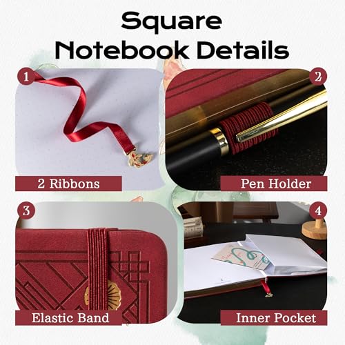 TIEFOSSI Dotted Square Journal Notebook 160 Pages for Women & Men(8 x 8) - color: Red, size: Square-Dotted