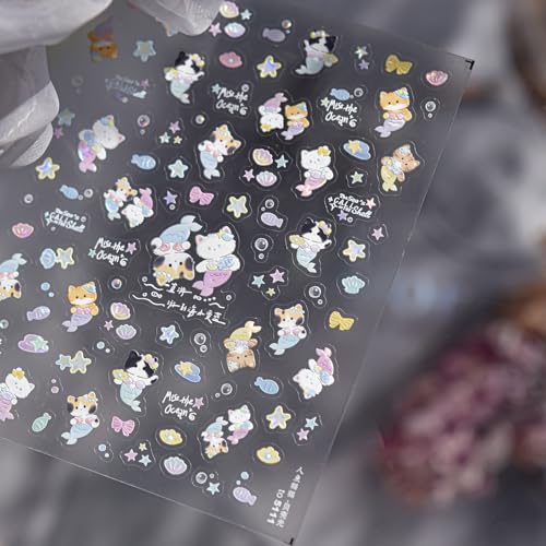 5D Embossed Under The Sea Stickers for Nail Art Jelly Fish Self-Adhesive Nail Art Decals for Women Nail Supplies Art Design Stickers (to5111) - style: to5111