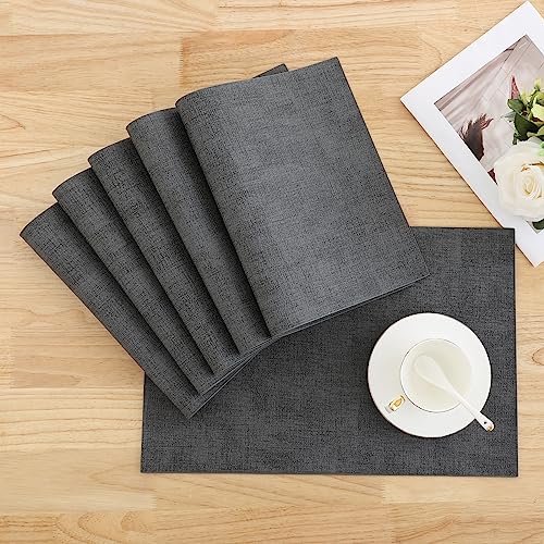 Homaxy PU Faux Leather Placemats for Dining Table, Set of 6, Dark Grey - color: Dark Grey