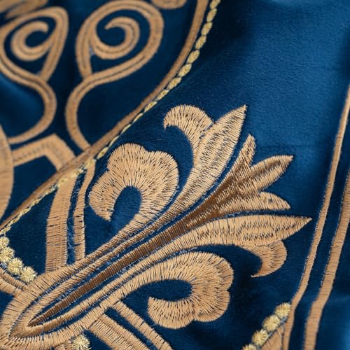 Aeckself European Floral Pillow Cover 12x20 Inch, Luxury Velvet Embroidered Decorative Lumbar Throw Pillow Cover for Couch Bedroom Living Room, Navy Blue and Gold, Yw-OBYG-Blue3050 - color: Navy Blue Gold, size: 20" x 12" (Pack of 1)