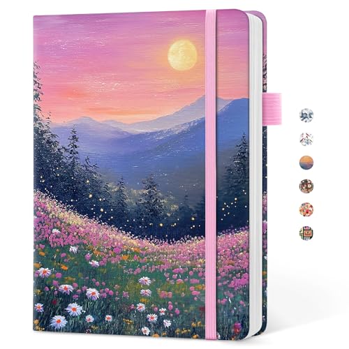 Taja Pretty Lined Journal for Women, Aesthetic Hardcover Leather Journal - color: U-Twilight Bloom, size: A-Lined
