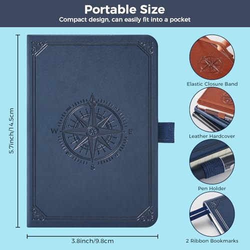 (3 Pack) Small Notebook Journal for Men Women, 3.7" x 5.7", A6 Pocket Notebook with Pen, 100GSM Lined Paper, Hardcover Small Notepad for Work Writing Note Taking, School Supplies - color: 3 Compass, size: A6