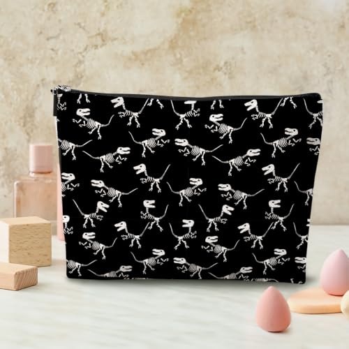 Boho Makeup Bag, Dinosaur Skeleton Cosmetic Bag Makeup Organizer Pouch - color: BoneDinosaur