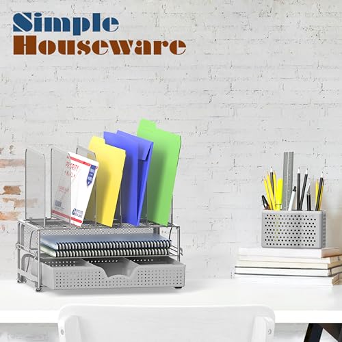 Simple Houseware Desk File Organizer for Office Supplies w/Drawer, Silver - color: Silver