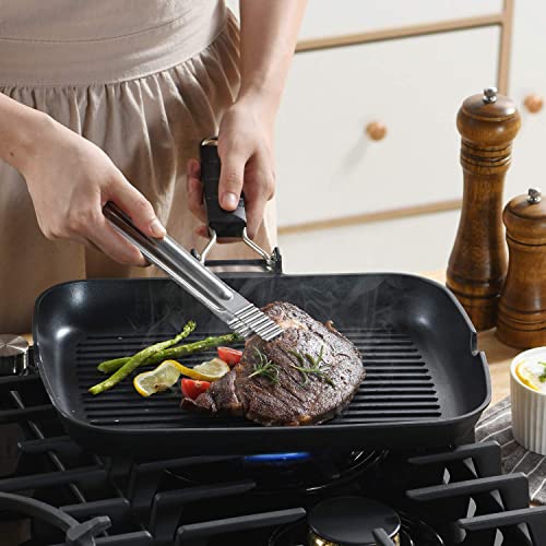 S·KITCHN Grill Pan with Folding Handle, Nonstick Grilling Pan for Stove Tops, Induction Compatible Rectangle KBBQ Pan with Pour Spouts - 13 × 9IN - size: 13 × 9 IN