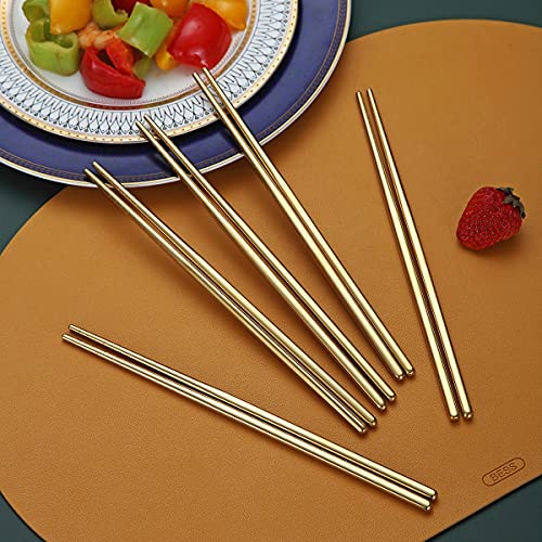 10 Pairs Reusable Chopsticks, Titanium Gold Plating Stainless Steel Metal Chop Sticks, Japanese Chinese Korean Chopstick Dishwasher Safe, 8.9 Inch (Gold / Chop sticks) - color: 3. Gold