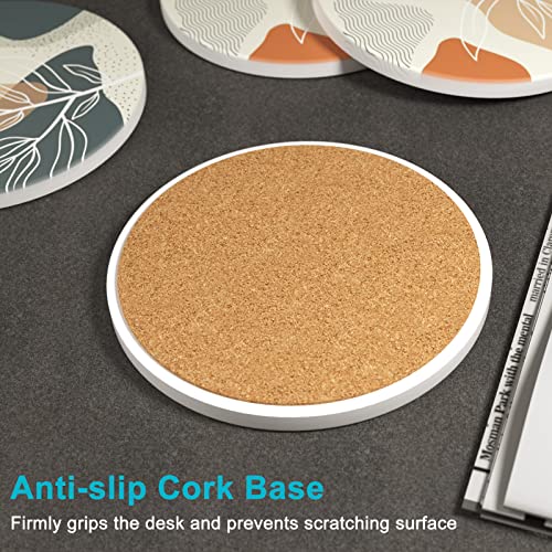 Coasters for Drinks, Set of 6 Cute Absorbent Ceramic Drink Coasters - color: Abstract Boho Leaf