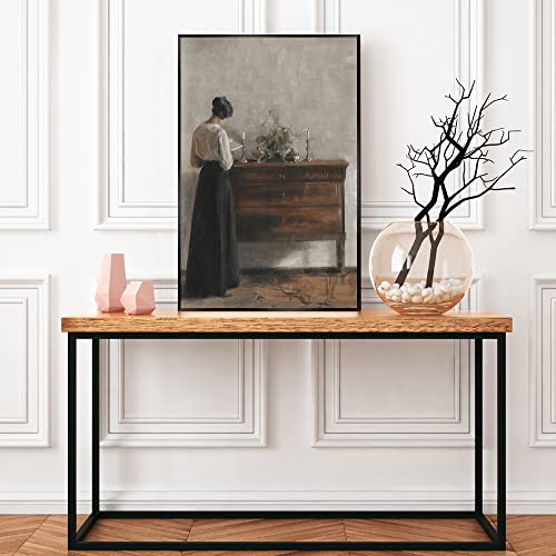 uoyien Vintage Danish Canvas Wall Art Famous Artwork Woman Reading Portrait Oil Painting Dark Academia Aesthetic Print 19th Century Antique Poster Retro Gallery Home Decor 12x16in Black Framed - color: Grey, size: 12x16in Black Metal Framed