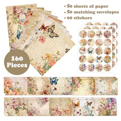 160 Pcs Stationery Paper Envelopes Set - color: Nature Vintage