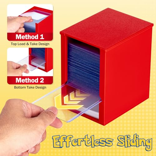 Toploader Dispenser & Penny Sleeve Holder - Dual Compartment Holds 250 Penny Sleeves & up to 50 Top Loaders, Stackable Card Storage Box with Dustproof Lid (Red) - color: Red